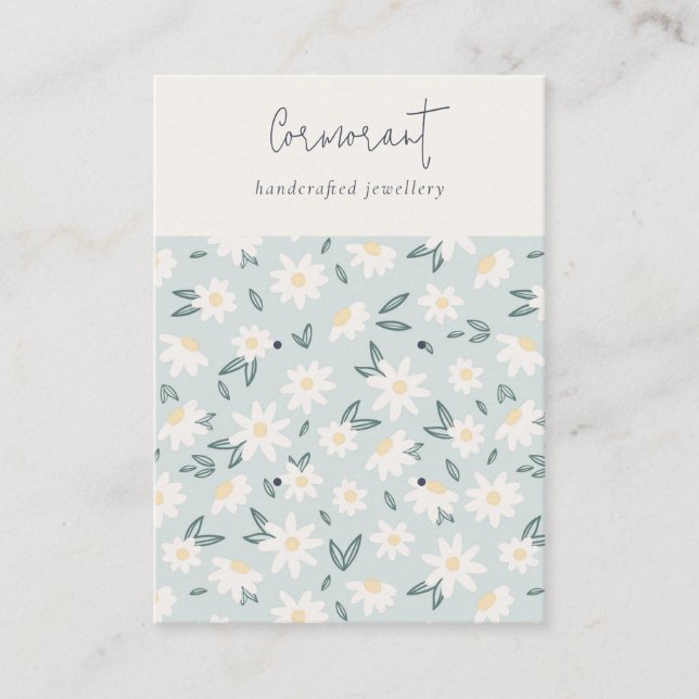 Carte De Visite Cute Daisy Flora Aqua Blue Script 2 Porte-oreilles (Devant)
