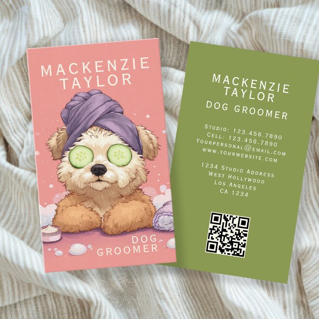 Carte De Visite Cute Dog Groomer Personalized Spa Style (Cute Dog Groomer Personalized Spa Style Business Cards by Ricaso. Pet groomers, spa day for dogs)