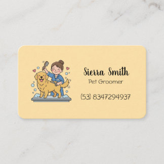 Carte De Visite Cute Dog Groomer Yellow Golden Retriever Pet Work