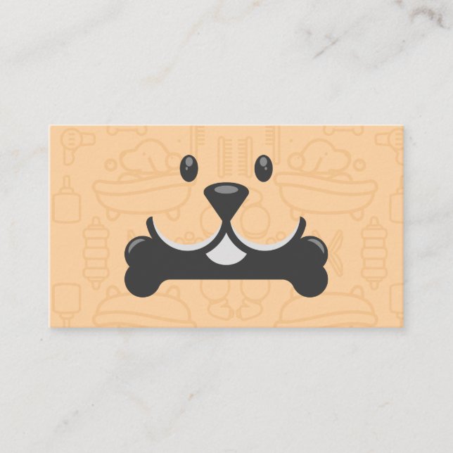 Carte De Visite Cute Dog Holding Bone Logo | Groomers (Devant)