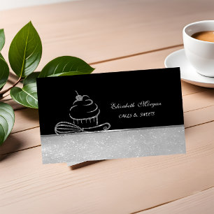 Carte De Visite Cute Elegant Parties scintillant Argent Cupcake Wh