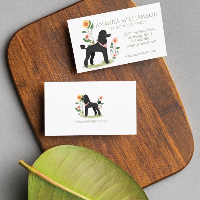 Carte De Visite Cute Floral Animaux Coupés Poodé Chien Services de (Créateur téléchargé)