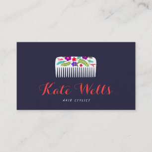 Carte De Visite Cute Floral Bombe HairStyliste Comb Salon de cheve