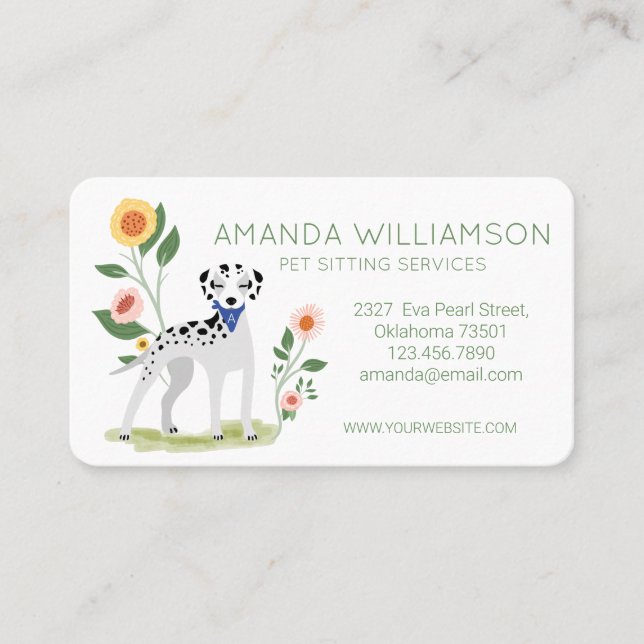 Carte De Visite Cute Floral Dalmatien Chien Services de soins pour (Devant)