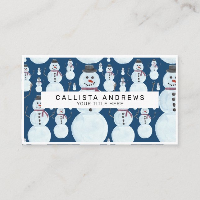 Carte De Visite Cute Frosty Blue Snowman Motif d'aquarelle (Devant)