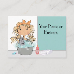 Carte De Visite Cute Girl and Cat Bath Pet Grooming