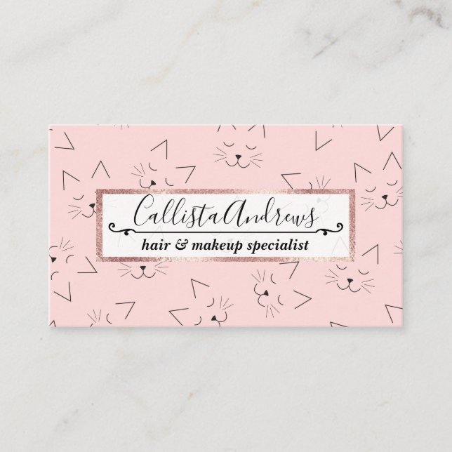 Carte De Visite Cute Girl Black Kitty Chat visage rose Motif (Devant)
