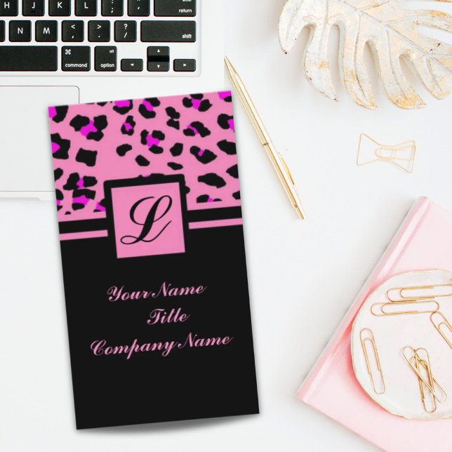 Carte De Visite Cute Girly fashionista empreinte de léopard rose c (Cute Girly fashionista hot pink leopard print Business Card)