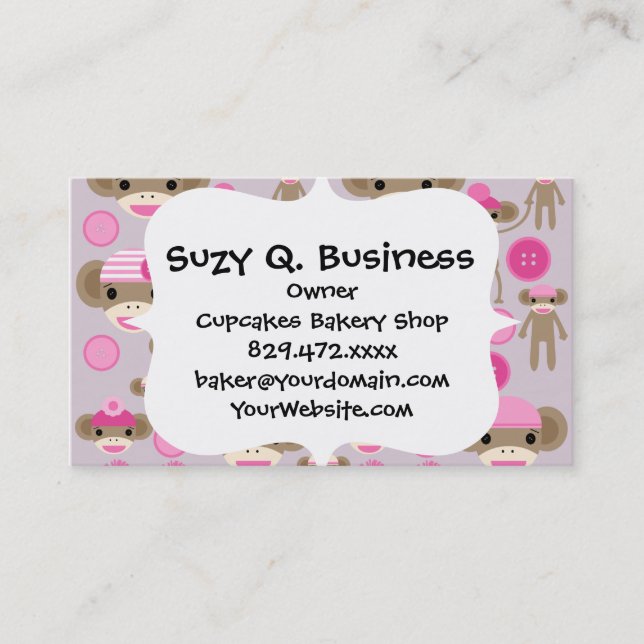 Carte De Visite Cute Girly Rose Sock Monkey Girl Motif Collage (Devant)