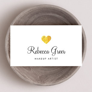 Carte De Visite Cute Gold Heart Modern Beauty Consultant Blanc