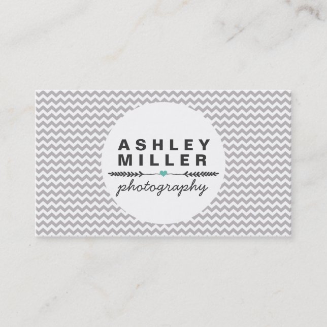 Carte De Visite Cute Grey Et Blanc Chevron Aqua Dividers Coeurs (Devant)