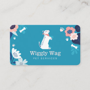 Carte De Visite Cute Happy Chien Floral Botanique Bleu Animaux Ser