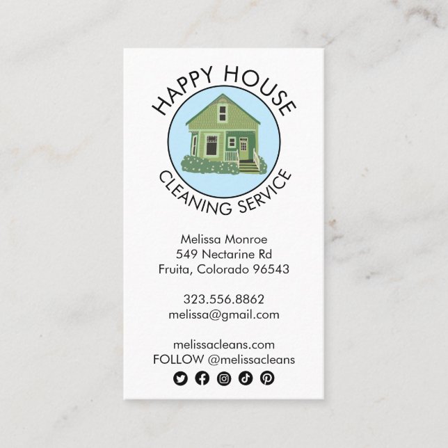 Carte De Visite Cute House Logo Nettoyage Accueil Services Icône s (Devant)