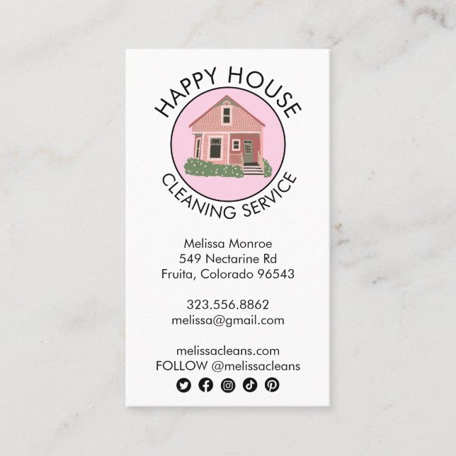 Carte De Visite Cute House Logo Nettoyage Accueil Services Icône s (Devant)