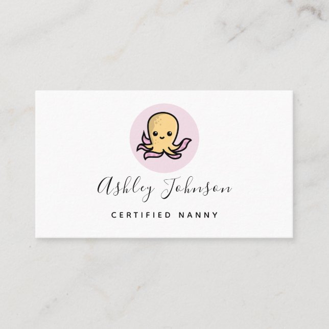 Carte De Visite Cute Kawaii Calmar Octopus Certifié Nanny Fun (Devant)