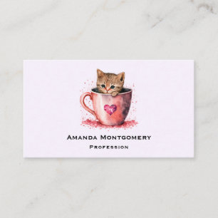 Carte De Visite Cute Kitten dans un Teacup avec les coeurs