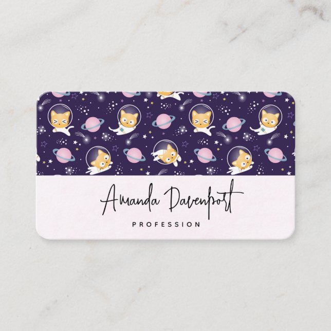 Carte De Visite Cute Kitty Chat Astronauts Motif (Devant)