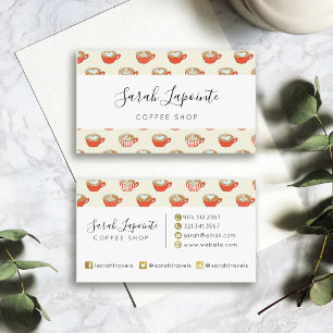 Carte De Visite Cute Latte Art dans le Motif de Mugs de café rouge