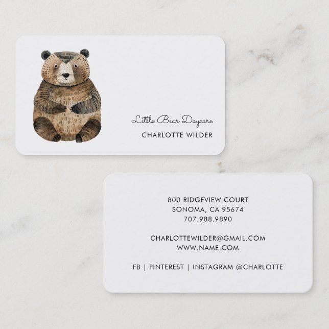 Carte De Visite Cute Little Bear Daycare Business Card (Devant / Derrière)