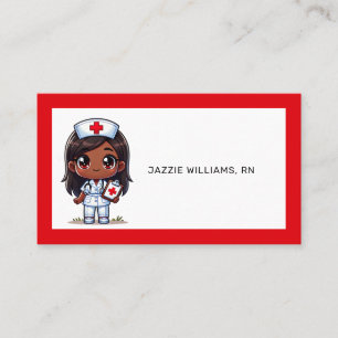 Carte De Visite Cute Manga Black Nurse Cheveux Brown et yeux perso