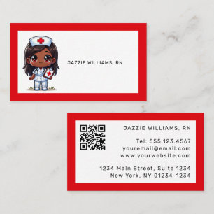 Carte De Visite Cute Manga Black Nurse Cheveux Brown et yeux perso