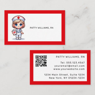 Carte De Visite Cute Manga Nurse avec cheveux blonds Code QR