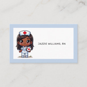 Carte De Visite Cute Manga Nurse Cheveux Brown Yeux Bleu Cadre