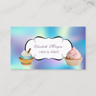 Carte De Visite Cute moderne adorable boulangerie Cupcake Holograp