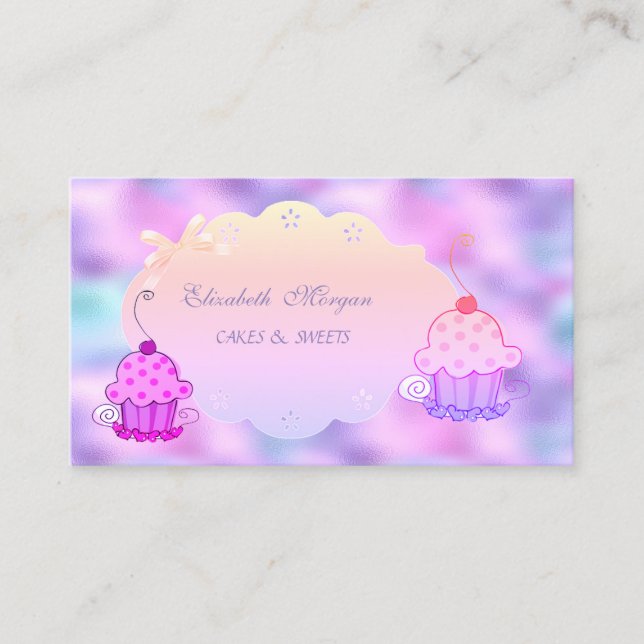 Carte De Visite Cute Moderne, Holographique Boulangerie De Cupcake (Devant)