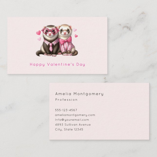 Carte De Visite Cute Otter Couple dans Love Valentine's Day (Devant / Derrière)