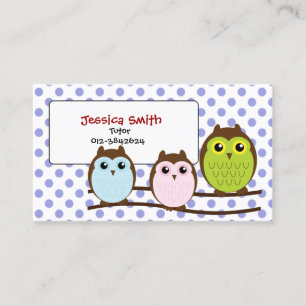 Carte De Visite Cute Owl Family Tutor Garde d'enfants Babysitter
