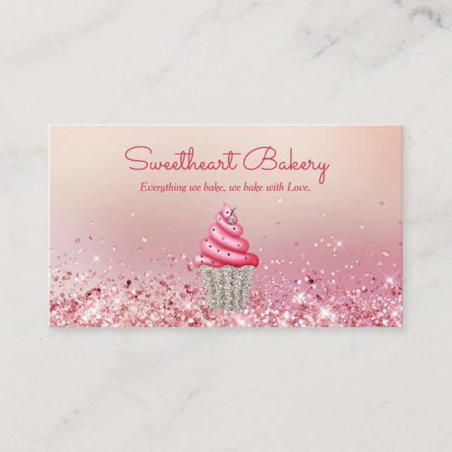 Carte De Visite Cute Parties scintillant rose Nourriture Boulanger (Devant)