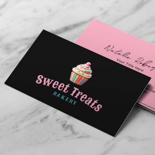 Carte De Visite Cute Pastel Cupcake Boulangerie et pâtisserie Chef (Créateur téléchargé)