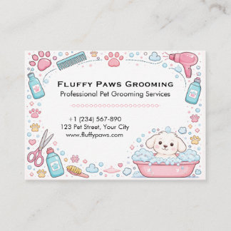 Carte De Visite Cute Pastel Puppy Bath Pet Grooming Business Card 