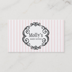 Carte De Visite Cute Pâtisserie à rayures roses et blanches Chef c