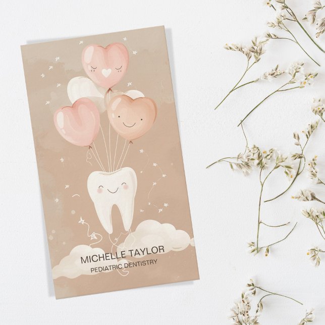 Carte De Visite Cute pédiatrique Famille Dentiste Sourire dent (cute tooth with balloons)