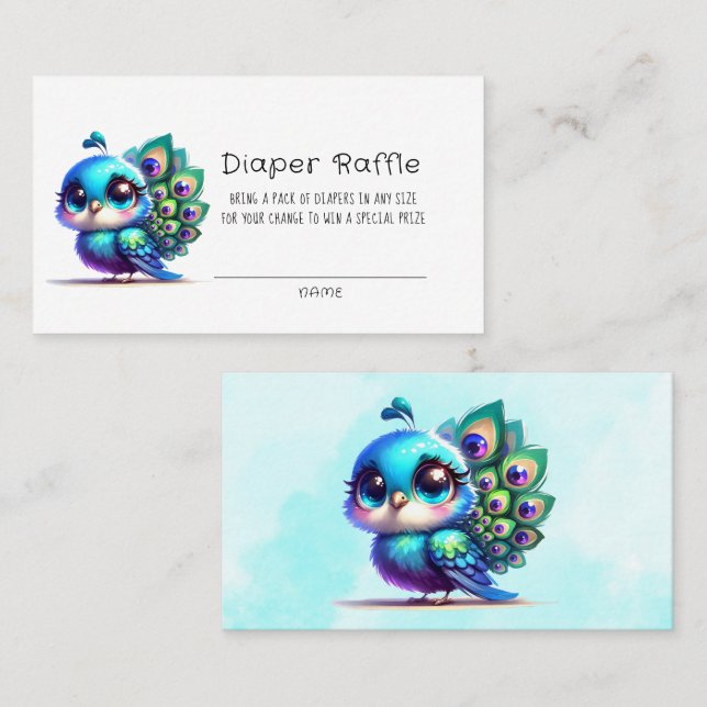 Carte De Visite Cute Petit Baby shower Peacock Déchets Raffle (Devant / Derrière)