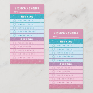 Carte De Visite Cute Pink Blue Glitter Kids Daily Chores