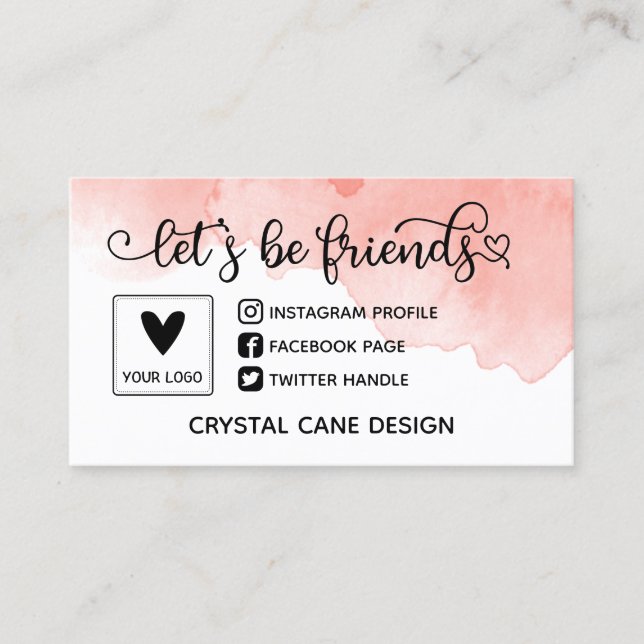 Carte De Visite Cute Pink Soyons amis Logo des médias sociaux (Devant)