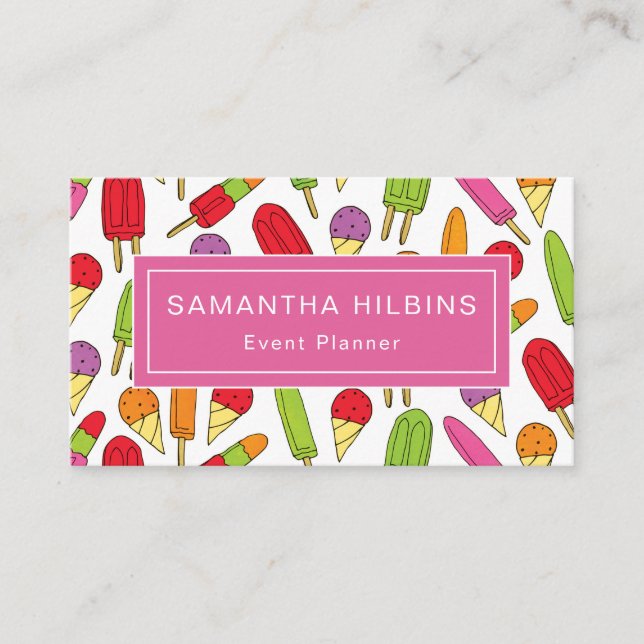 Carte De Visite Cute Popsicle Motif Pink Event Planner (Devant)