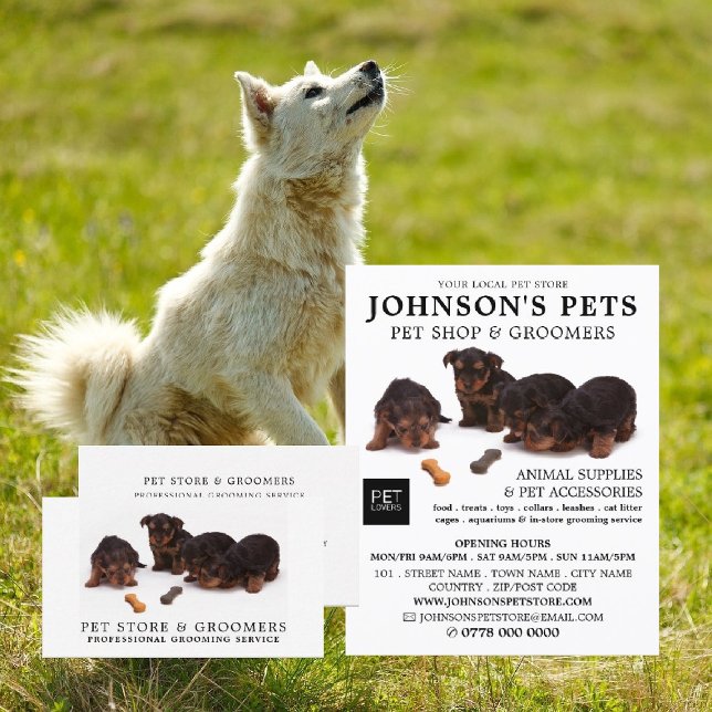 Carte De Visite Cute Pups, Pet Store & Groomers (Créateur téléchargé)