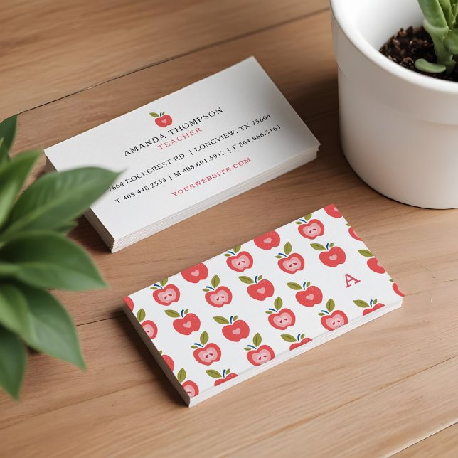 Carte De Visite Cute Red Pomme Motif Enseignant, Tutor Apprentissa (Cute Red Apple Pattern Teacher, Tutor Learning Business Card)