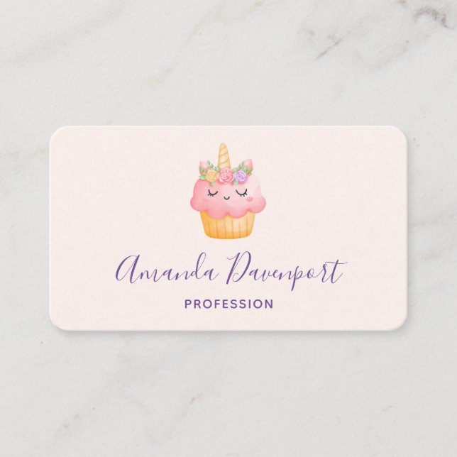 Carte De Visite Cute rose Cupcake Unicorn avec Rose (Devant)