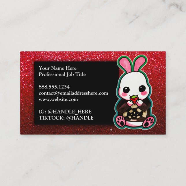 Carte De Visite Cute rose et blanc Lapin Lapin Parties scintillant (Dos)