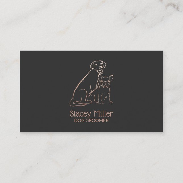 Carte De Visite Cute Rose Gold Simple Chiens Groomers (Devant)