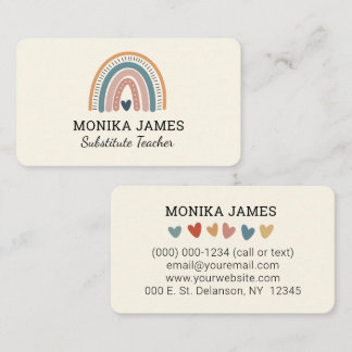 Carte De Visite Cute Substitut Enseignant Crème Boho Arc-en-ciel