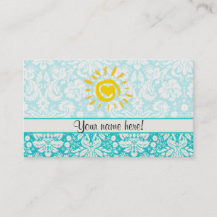 Carte De Visite Cute Sun; Teal Damask