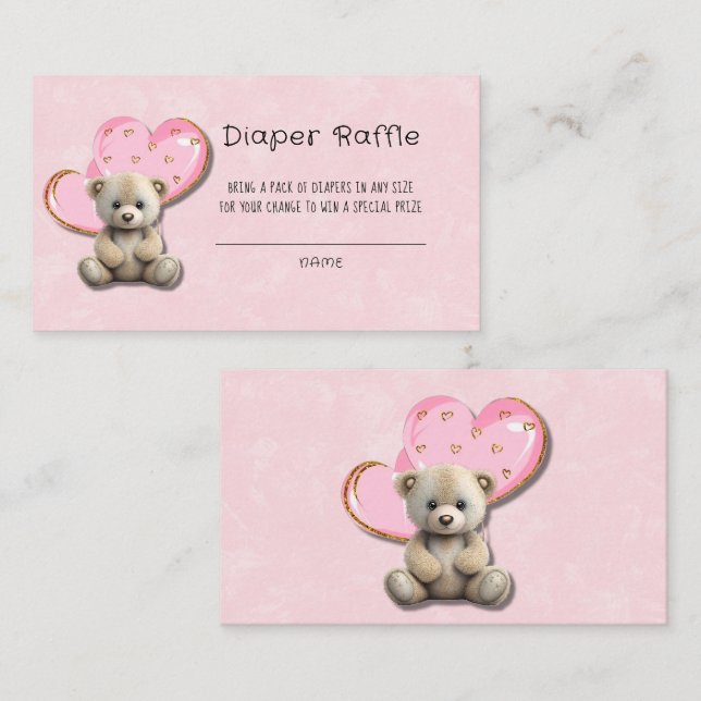 Carte De Visite Cute Teddy Bear Pink Gold Balloon Raffin (Devant / Derrière)