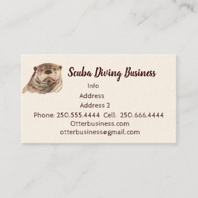 Carte De Visite Cute Watercolor Otter Plongée sous-marine Business (Devant)