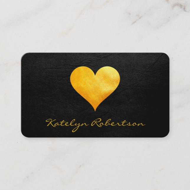 Carte De Visite Cutesy Gold Heart Chic Black Texture (Devant)